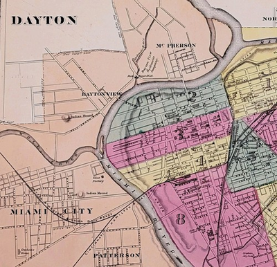 #ad 1872 Dayton Ohio Map ORIGINAL Miami City Railroads Wards LARGE ANTIQUE $78.00