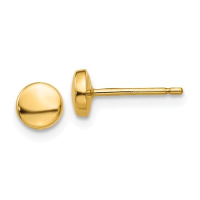 Real 14K Yellow Gold 5mm Polished Round Button Post Earrings; Women & Men