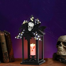 "Pack de 2 linternas decorativas de Halloween con vela calavera LED y cintas de 14"" de alto"