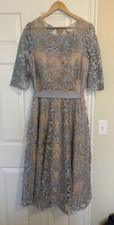 NWT Anthro  BHLDN Mother of the Bride Lace Dress US 14 Blue Nude Formal Midi