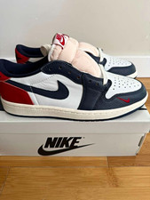 Nike Air Jordan 1 Retro Low OG White/Navy/Red Leather Lace-Up Low Top Sneaker