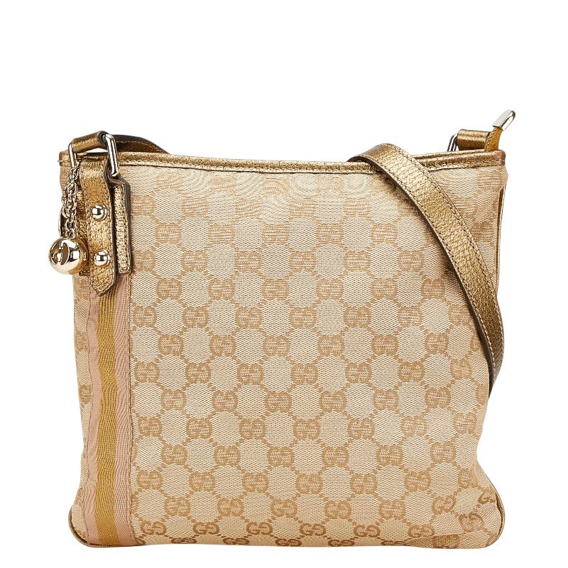 GUCCI GG Canvas Sherry Shoulder Bag in Leather 418679 144388