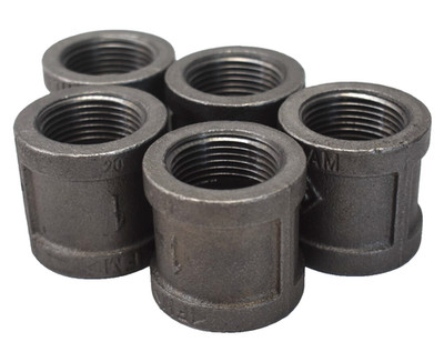 Lot of 5 1'' Black Iron Coupling Banded Fitting Threaded Tool