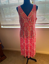 Women's Orange/White Floral Sleeveless V-Neck Midi Sundress Dress, Flower