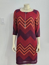 Sandra Darren dress size 8 bodycon rust multicolor & necklace silver tone.