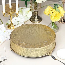 GOLD 18" wide Round Floral Embossed Cake Stand Cupcake Display Wedding Party