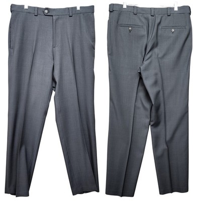 Haggar Dress Pants Mens 34x29 Gray Classic Fit Flat Front Career Work