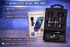 Wireless Lavalier Dual Microphone USB-C for iPhone Android 7-Hr Blog Interview