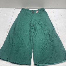 PrettyLittleThing Dress Pants Womens 16 Green High Waist Wide Leg Crepe Work