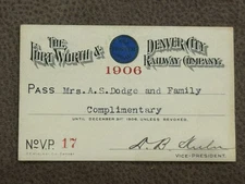 1906 Denver & Rio Grande Railway Pass to Mrs. A.S. Dodge & Family