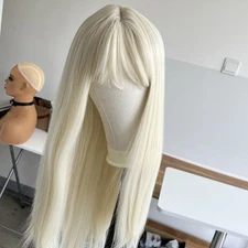 Bleach blonde Costume Wig With Bangs Layered Long Straight Heat Resistant Hair