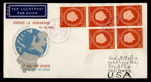 DR WHO 1954 NETHERLANDS FDC BLOCK R25076