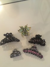 Lot Of 5 Crystal Metal Hair Clips