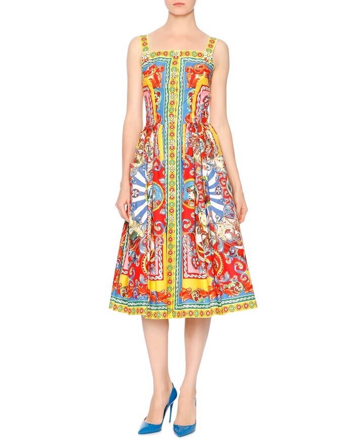 Dolce & Gabbana Carretto Teatro dei Pupi Cotton Midi Dress XS - NO