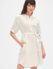 NWT Women’s GAP Ivory Natural Roll Sleeve Popover Shirtdress Shirt Dress - SMALL