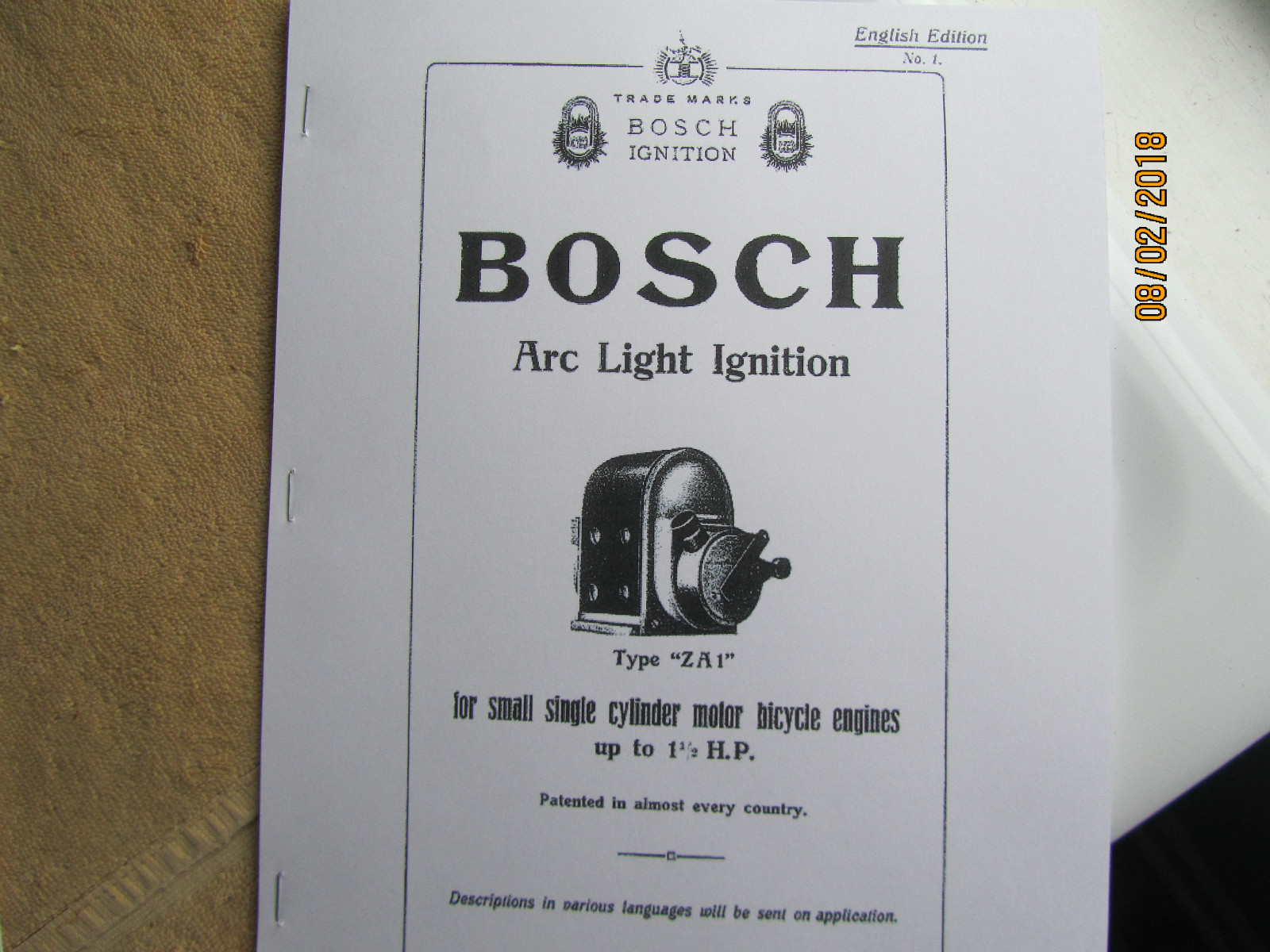 Bosch Type ZA1 1 cylinder Magneto Instructions, Operating/ Parts Manual