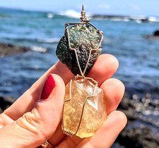LARGE MOLDAVITE  LIBYAN Desert Glass Tektite Pendant Gold Synergy 12 Meteorite