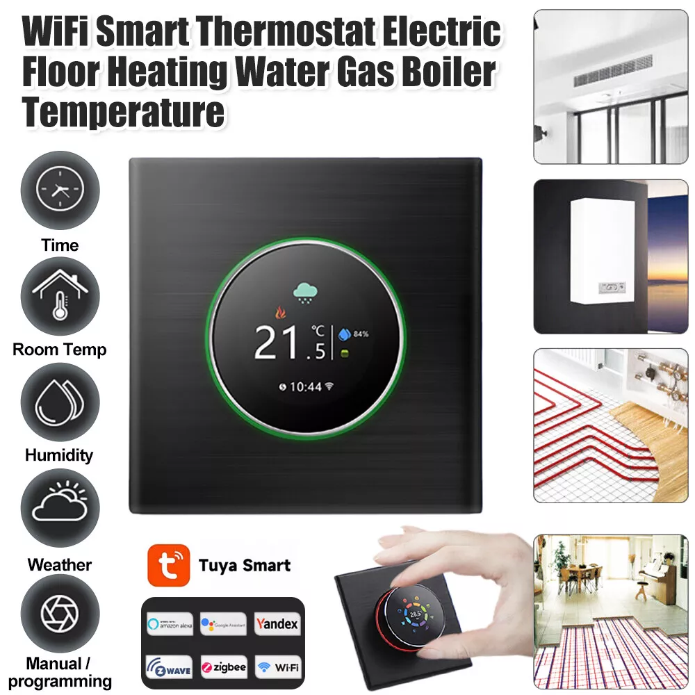 WiFi Smart Heat Pump Room Thermostat Temperature Controller 4.8 inch Color LCD Screen Programmable Touch Control/ Mobile App/ Voice Control Compatible