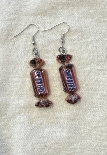Snickers Candy Bar Dangle  Earrings - Chocolate Plastic Fun Playful