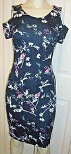 Ladies XS Gorgeous Open Cold Shoulder Dressy Dress Black Floral Stretch NWOT