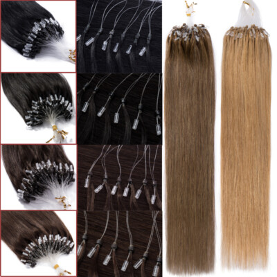 100 Strähnen Remy Echthaar Microring Loop Extensions Haarverlängerung Nano DE L1