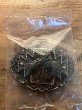 Large Vintage Bronco Diamond Cut Belt Buckle EJC USA NEW SEALED LEATHER CRAFT