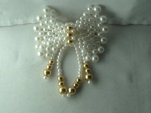 WHITE FAUX PEARL BOW HAIR BARRETTE PROM WEDDING BRIDAL UP DO ACCESSORY - Picture 1 of 3