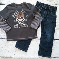 GAP KIDS 4 5 4-5 XS Boys Deauville Skull Bone Yard Salvage Tee and Jeans DC-TT20