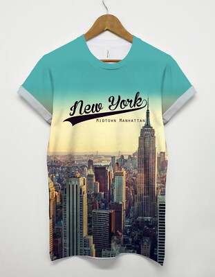 New York Midtown Manhattan All Over T-Shirt Sommer Mann Himmel USA Frau Skyline Top