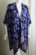 Coldwater Creek OS L XL 1X 2X 3X Seidig Kornblume Blau Blumen Überwurf Top Jacke