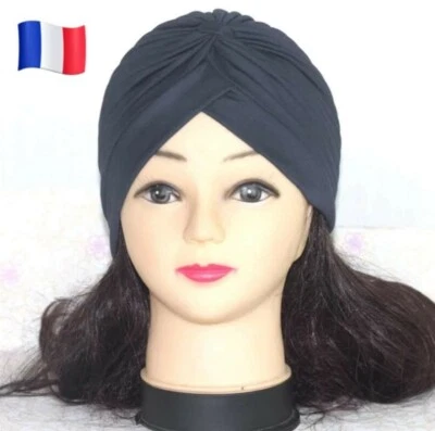 Bonnet turban gris foncé Retro chimio cheveux foulard Plissé Alopécie hijab neuf - Photo 1/2