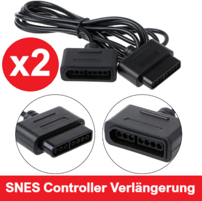 2x Super Nintendo SNES Controller Pad Verlängerungskabel Kabel schwarz 1,8m *NEU