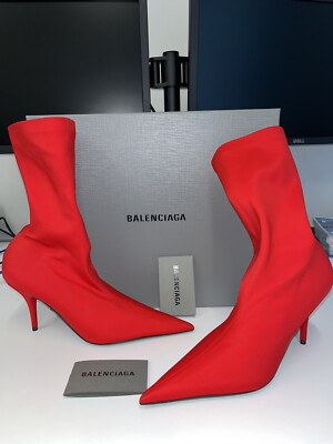 NIB $1290 Balenciaga Red Pointed Toe Sock Knife Boots Booties - Main Image