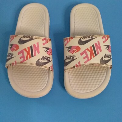 Nike Benassi White Black Lotus Pink  Sandal Slide Mens 6 Womens 8