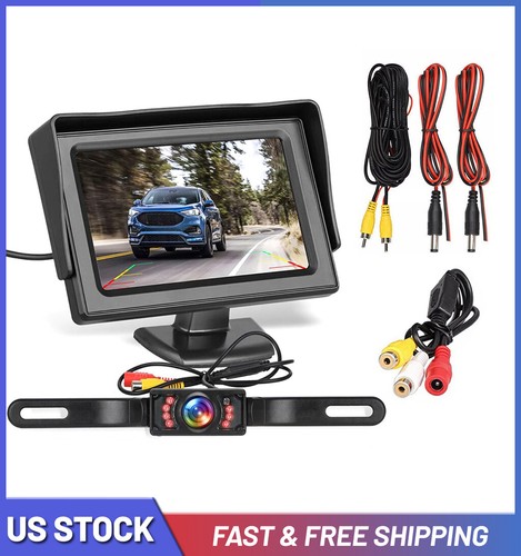 4.3" HD Monitor Car Backup Reverse Camera Rear View Parking License Plate System