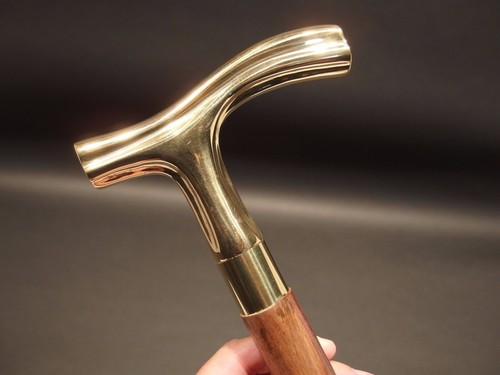 Brass Vintage Style Designer Head Handle Brown Wooden Walking Stick Cane Gift - Picture 4 of 6