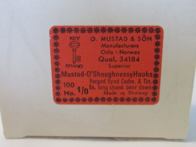 100 Mustad 34184 Size 1/0 Extra Long Shank Bent Down Eye Jig Hooks