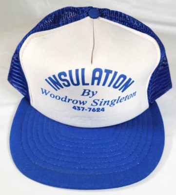 Vintage Insulation By Woodrow Singleton Blue Mesh Snapback Trucker Hat