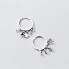 925 Sterling Silver Dangle Stars Huggie Hoop Earrings A1220