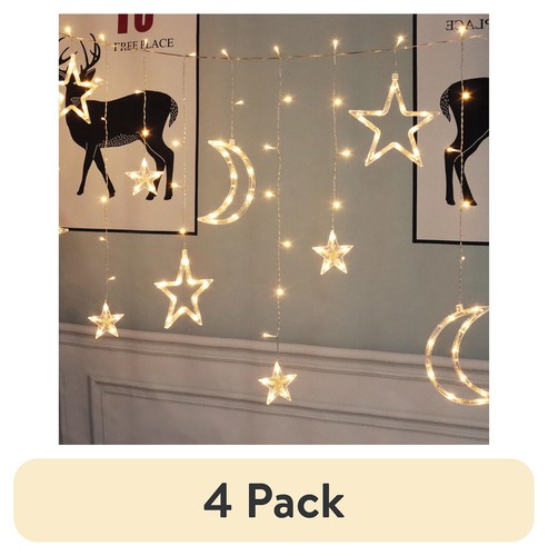 4pack) Mainstays 144-Count Indoor Battery Operated Warm White LED Curtain Lights