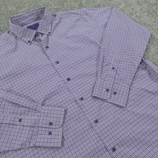 David Donahue Dress Shirt Mens 18.5 XXL Button Down Fusion Performance Check