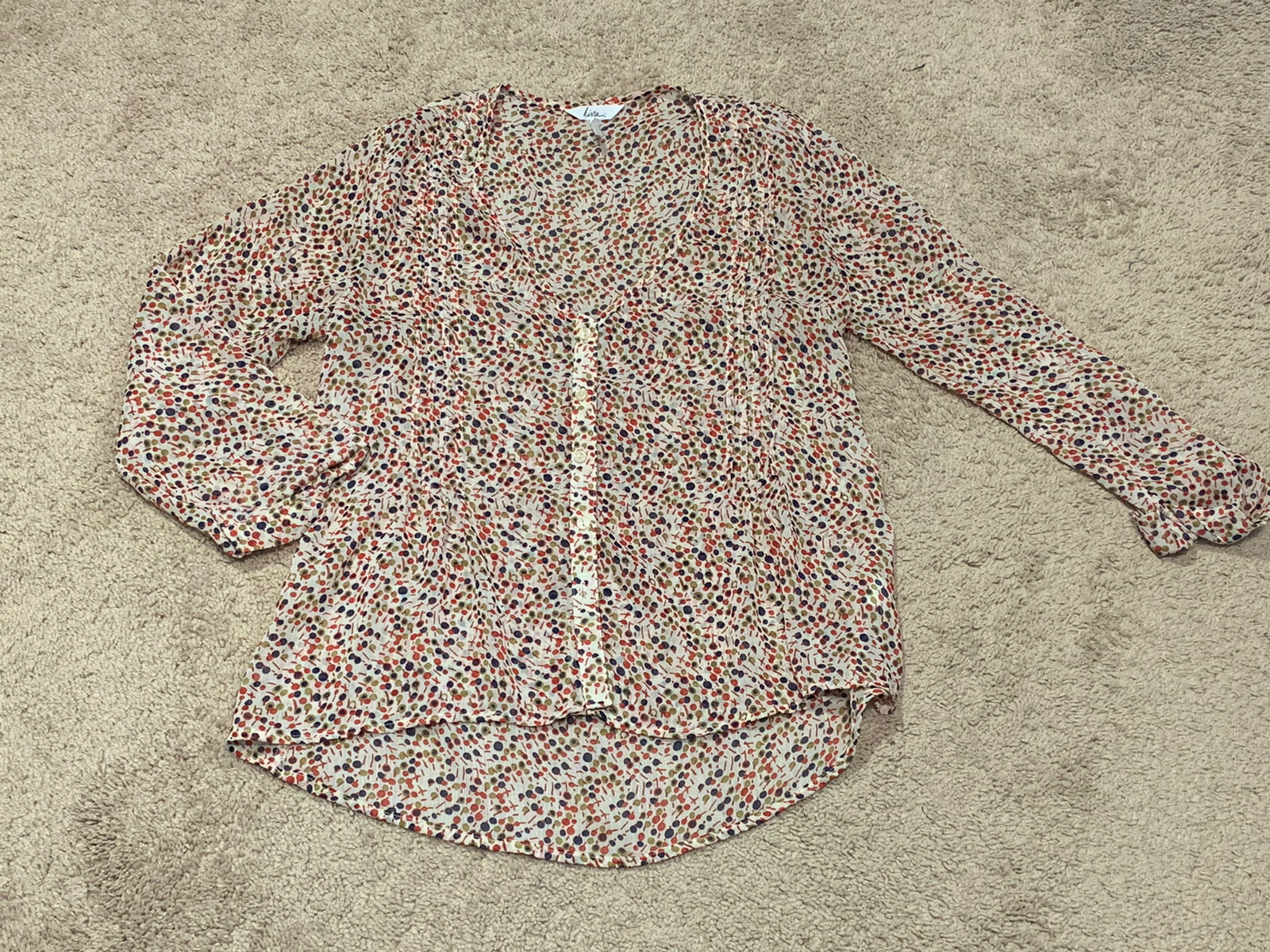 Kirra Womens Button Down Shirt Size Medium Multicolor Print Lightweight Flowy