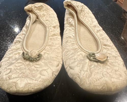 Isotoner foam comfort slippers Large 8-9 Satin 1997 VTG Rose Leather Sole - Picture 15 of 16