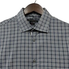 John Varvatos Star USA Men's Button Front Shirt Gray Plaid 16 34/35 Slim Fit euc