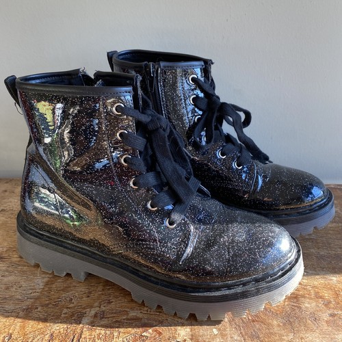 Steve Madden Brillo Negro Botas De Combate Talla 6 | eBay
