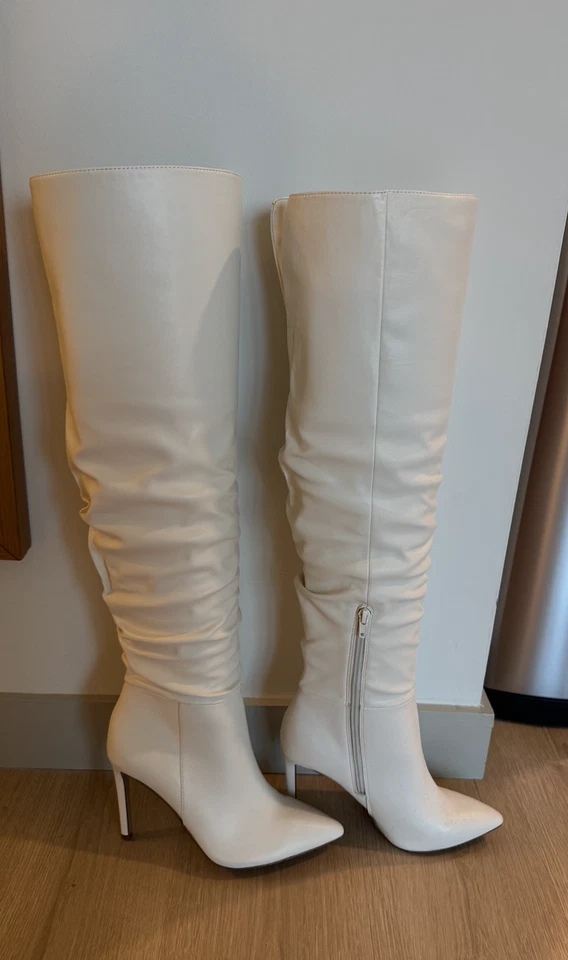 INC Womens Iyonna White Smooth, Faux Leather Slouchy Over-The-Knee Boots, Size 7 - Image 2 of 4