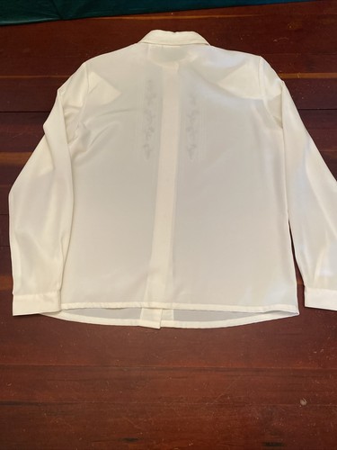 Vtg Koret Long Sleeve Pearl/Cream Floral Embroidered Blouse W/Shoulder Pads Sz 8 - Picture 15 of 24