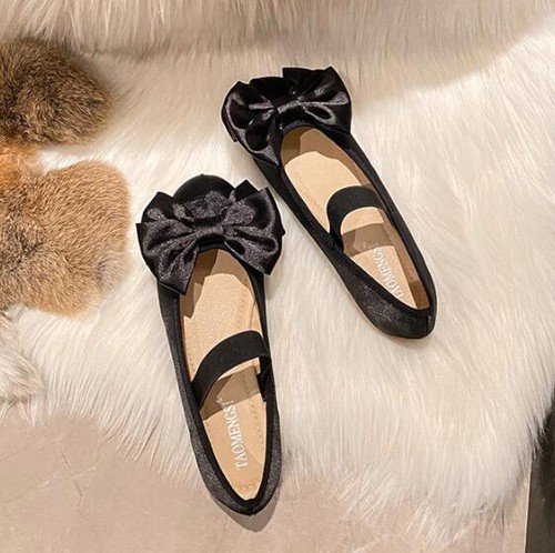 Classic Silk Ballet Shoes Lace up Ballet Shoes Women Round Toe Bowtie Flats - Picture 33 of 48