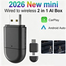 2-in-1 Wireless CarPlay For iPhone Apple Adapter, Plug Play CarPlay Dongle Black