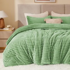 Fleece Comforter Set -Super Soft Warm Fluffy Bedding, Luxury Twin Green